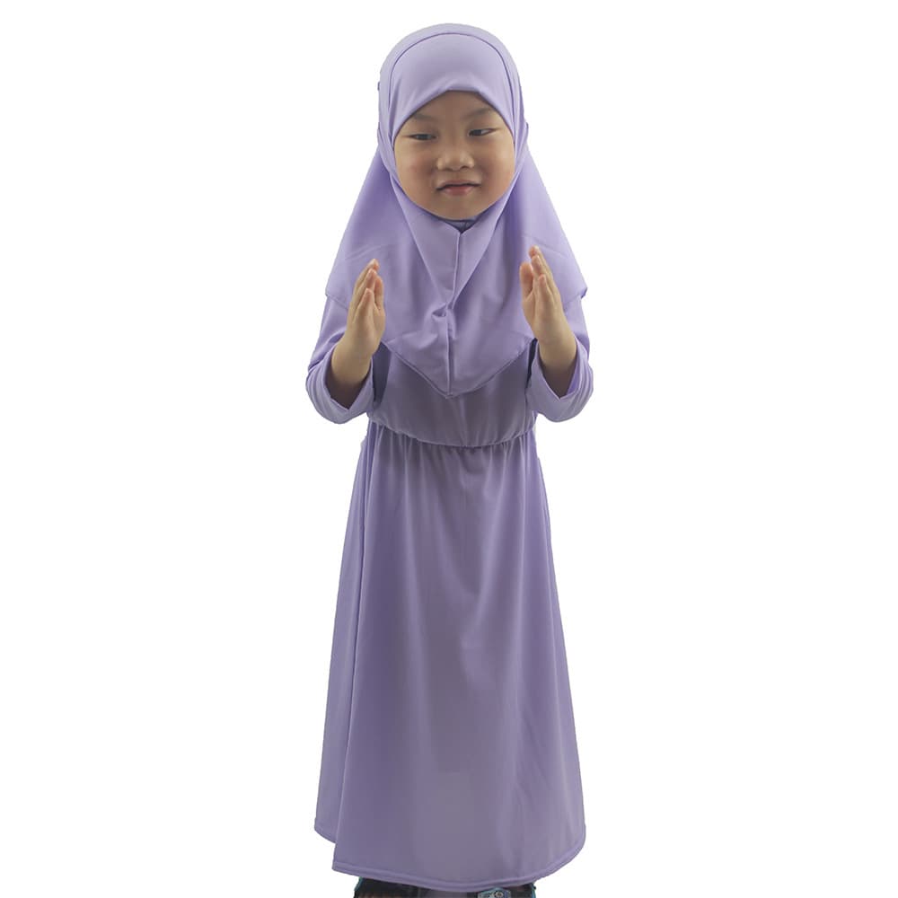Girls' Dress Set with Scarf, Solid Color Dress for Kids, Southeast Asian Style, Medium and Large Sizes