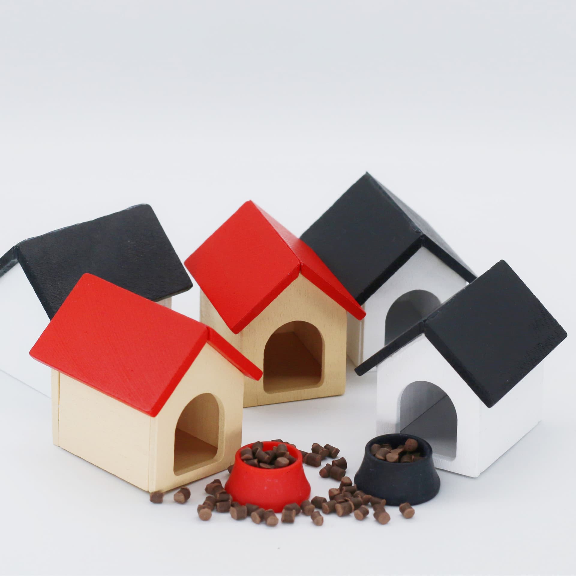 dollhouse doll house miniature food toy scene model accessories miniature wooden doghouse dog basin set
