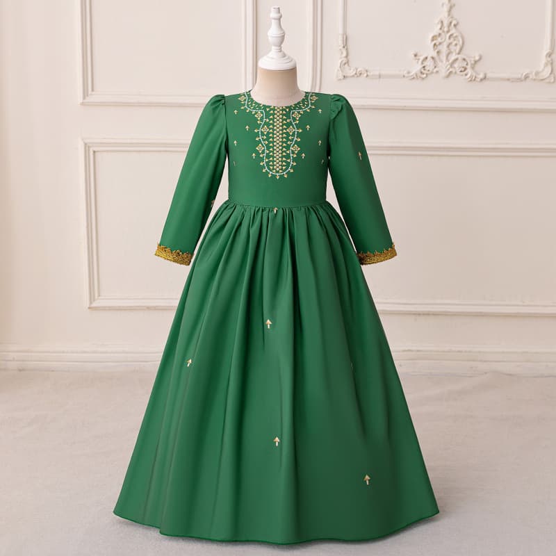 Children's Party Princess Dress with Bottom Scrunch and Gold Foil Finish, Evening Gown for Little Girls