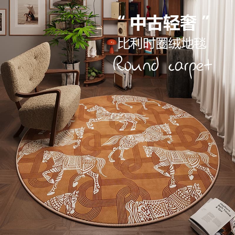 Retro round Carpet Chair Mat Anti-Slip Bedroom Bedside Blanket Living Room Coffee Table Mat Rocking Chair Floor Mat Luxury Sensation