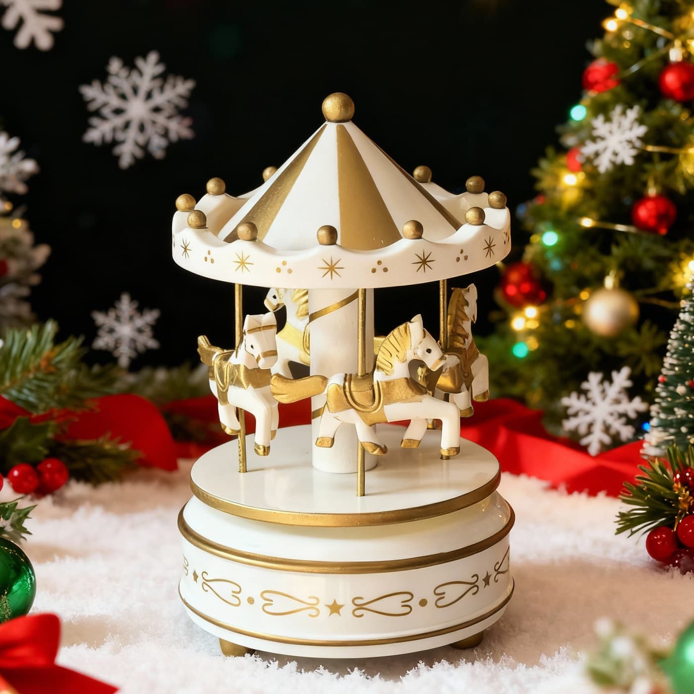 Christmas Tree Carousel Music Box Toy Creative Birthday Gift Desktop Ornament Wind-Up Music Box
