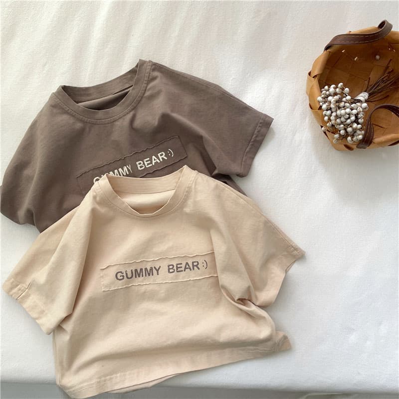 New Loose Fit Short Sleeve Letter Patch Cotton T-Shirt for Kids, Round Neck Top for Boys and Girls