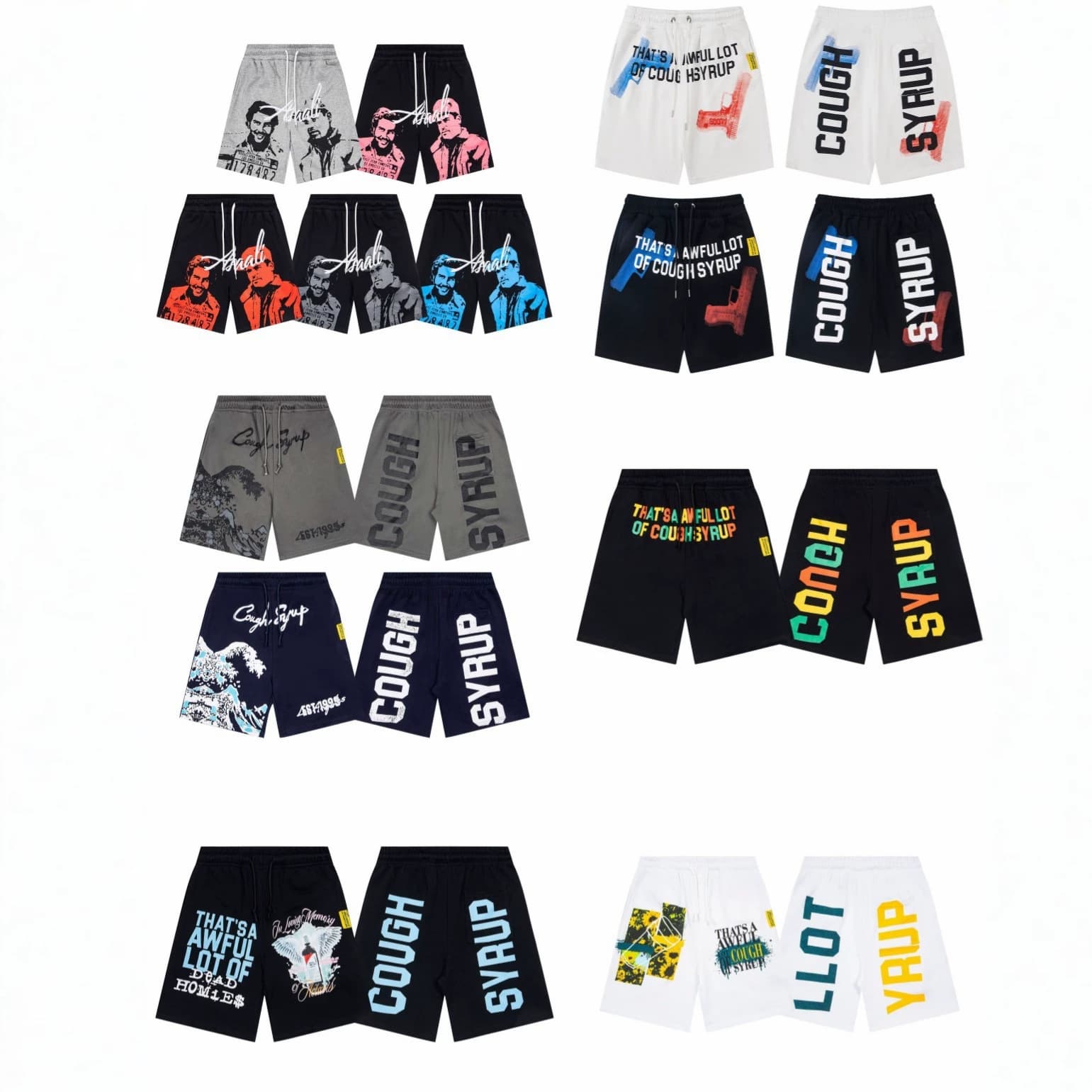 Cross-border high-quality COUGH SYRUP shorts European and American trendy brand casual loose casual pants anti-cough syrup shorts