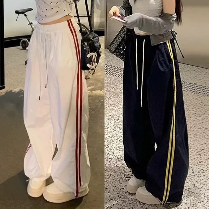 American High Street Navy Blue Two-Stripe Jogger Pants Women Autumn New Cargo Pants Preppy Style Casual Pants Trendy