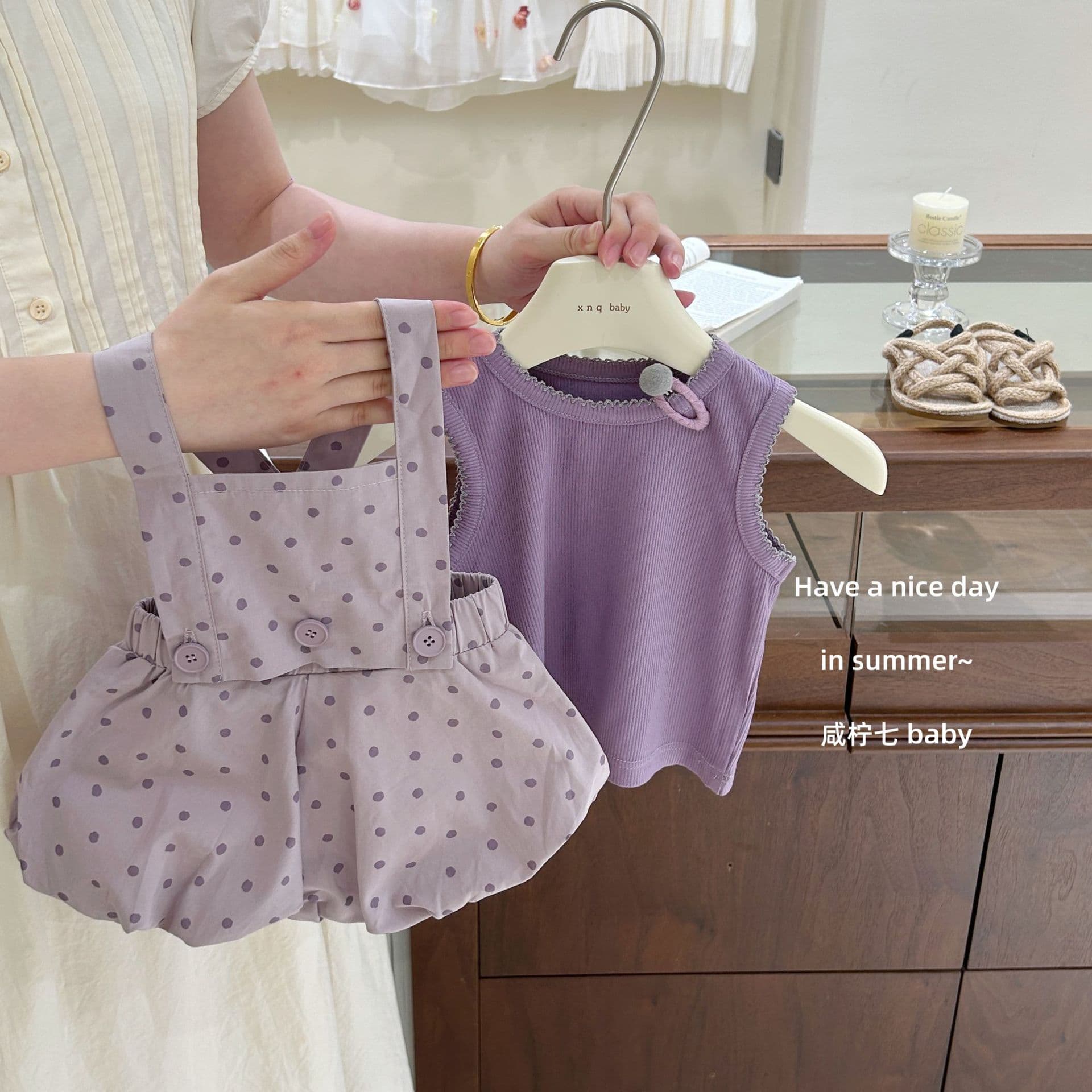 【Xian Ning Qi】Taro puree pop pop! Children's clothing girls summer suit shorts thin children's clothing baby overalls