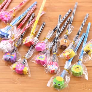 Cartoon Eraser Pencil for Elementary Students, Creative Writing Pen with Eraser, Wooden Kids Gift, School Supplies