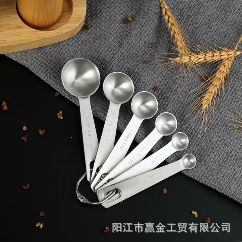 American-style minimalist stainless steel round measuring spoon set with scale, seasoning spoon, cooking spoon, measuring spoon and ruler