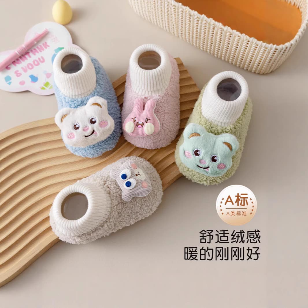 Baby Winter Boys and Girls Fleece-Lined Warm Comfortable Cotton Shoes High-Top Floor Socks Plush Shoes Newborn Shoe Socks