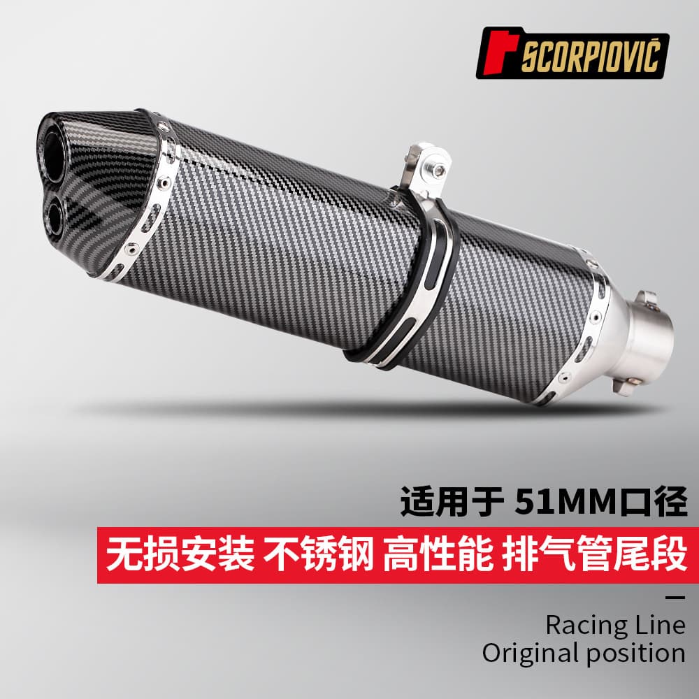 Universal exhaust pipe for motorcycles and scooters, full imitation carbon fiber small hexagonal type, NINJA400, GSX250, CBR650, R3