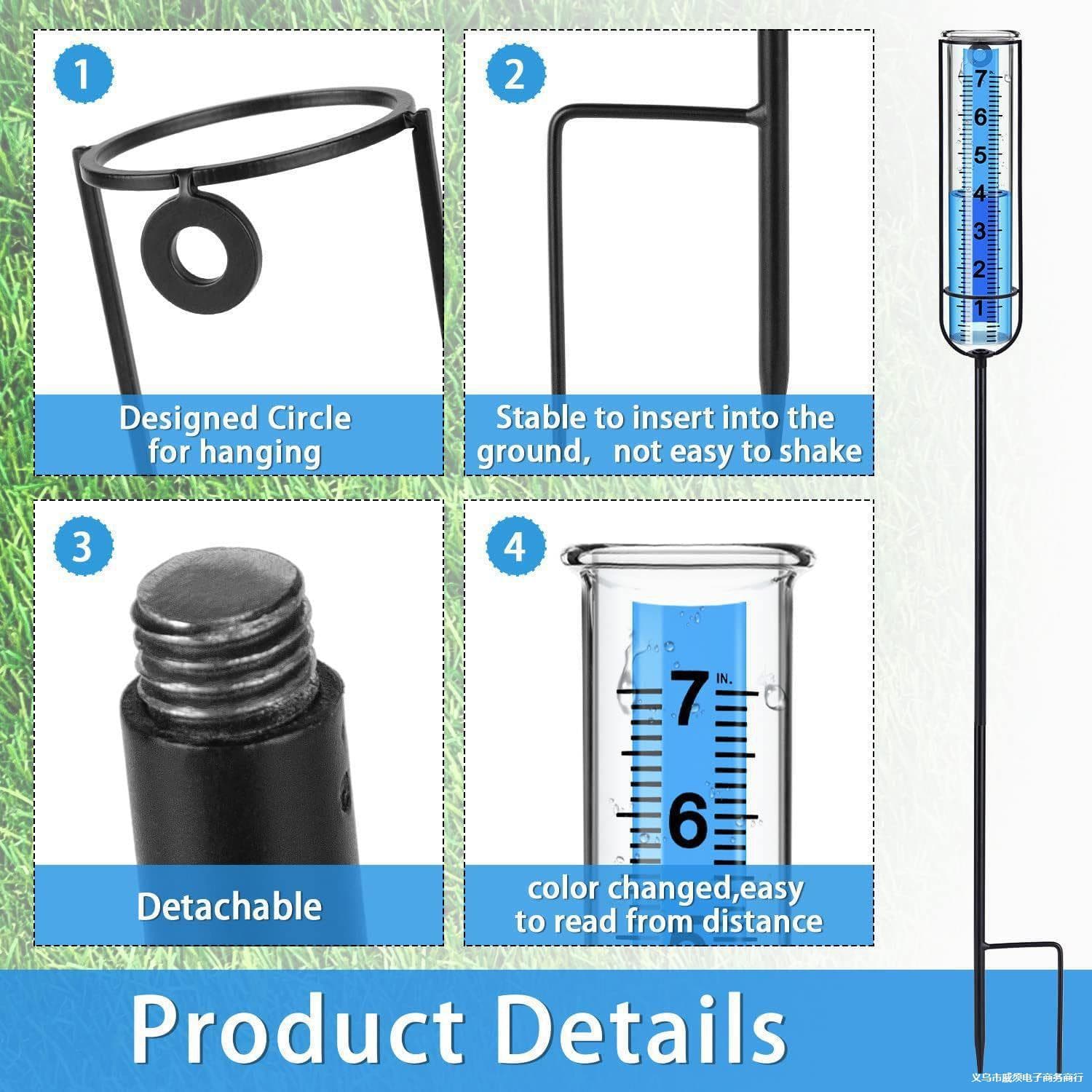 Outdoor Rain Gauge with Iron Rod, Anti-fall, Sunproof, Scratch-resistant Portable Design, Other Digital Rain Gauges as Shown