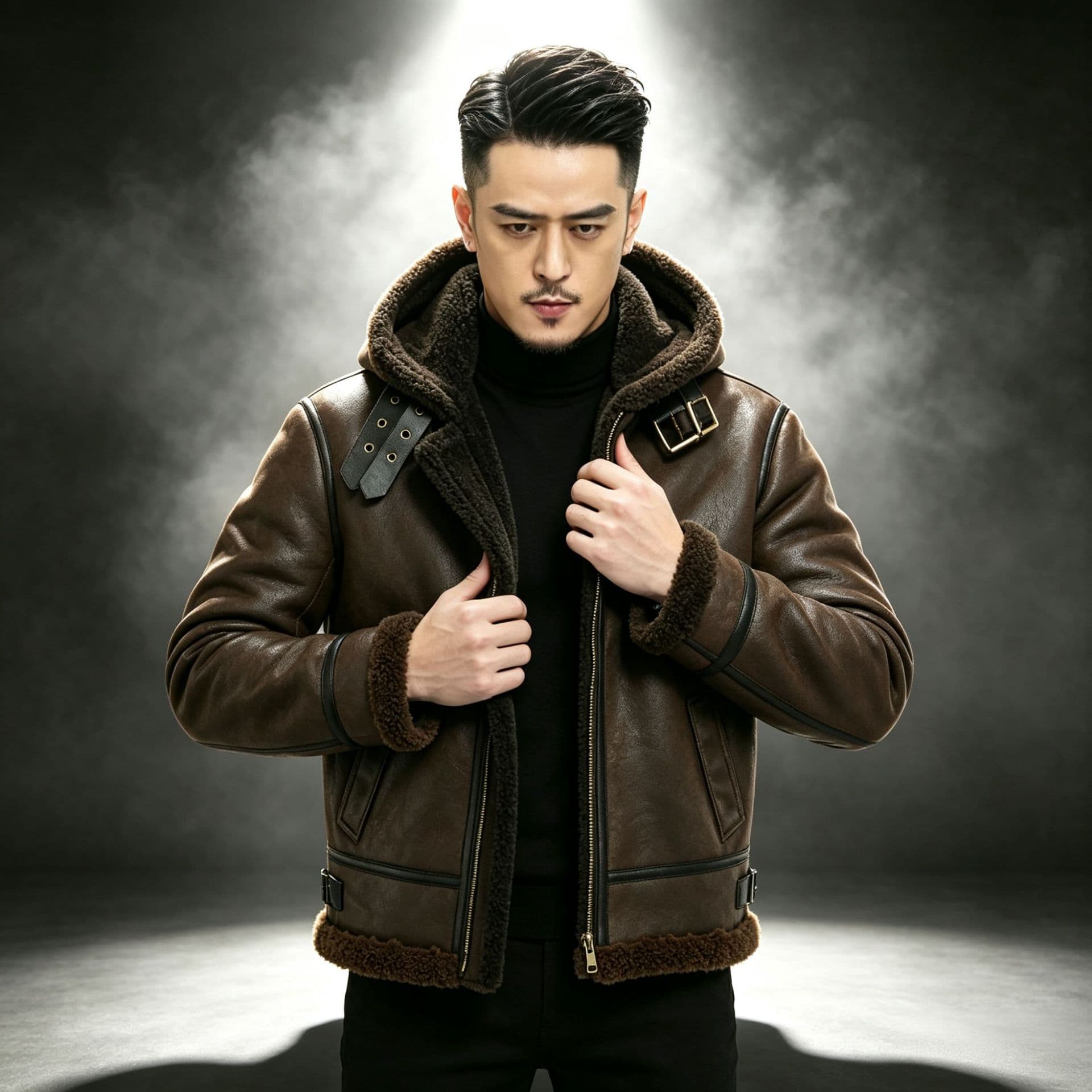 Wool Motorcycle Jacket Leather Coat Men's Women's Hooded Real Fur Lined Thick Winter Warm Jacket
