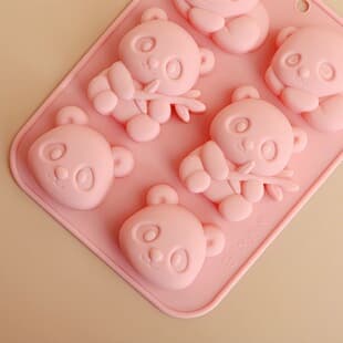 In Stock 6-Cavity Panda Theme Silicone Mold Cartoon Animal Ice Pop Mold Chocolate Jelly Cake Mold