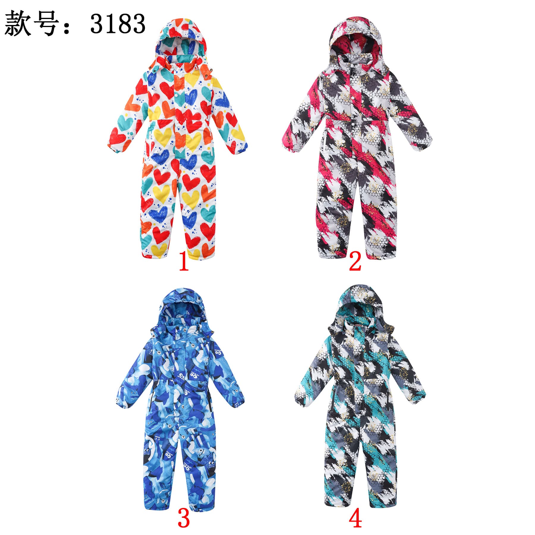 Large Kids' Waterproof Ski Suit for Export to Europe and America, Printed One-Piece with Detachable Hood
