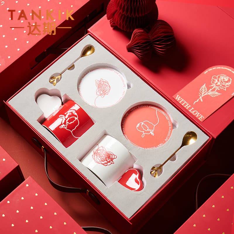 Meet Slowly Couple Ceramic Water Cup Gift Box Set High-Looking Mug Wedding Event Souvenir
