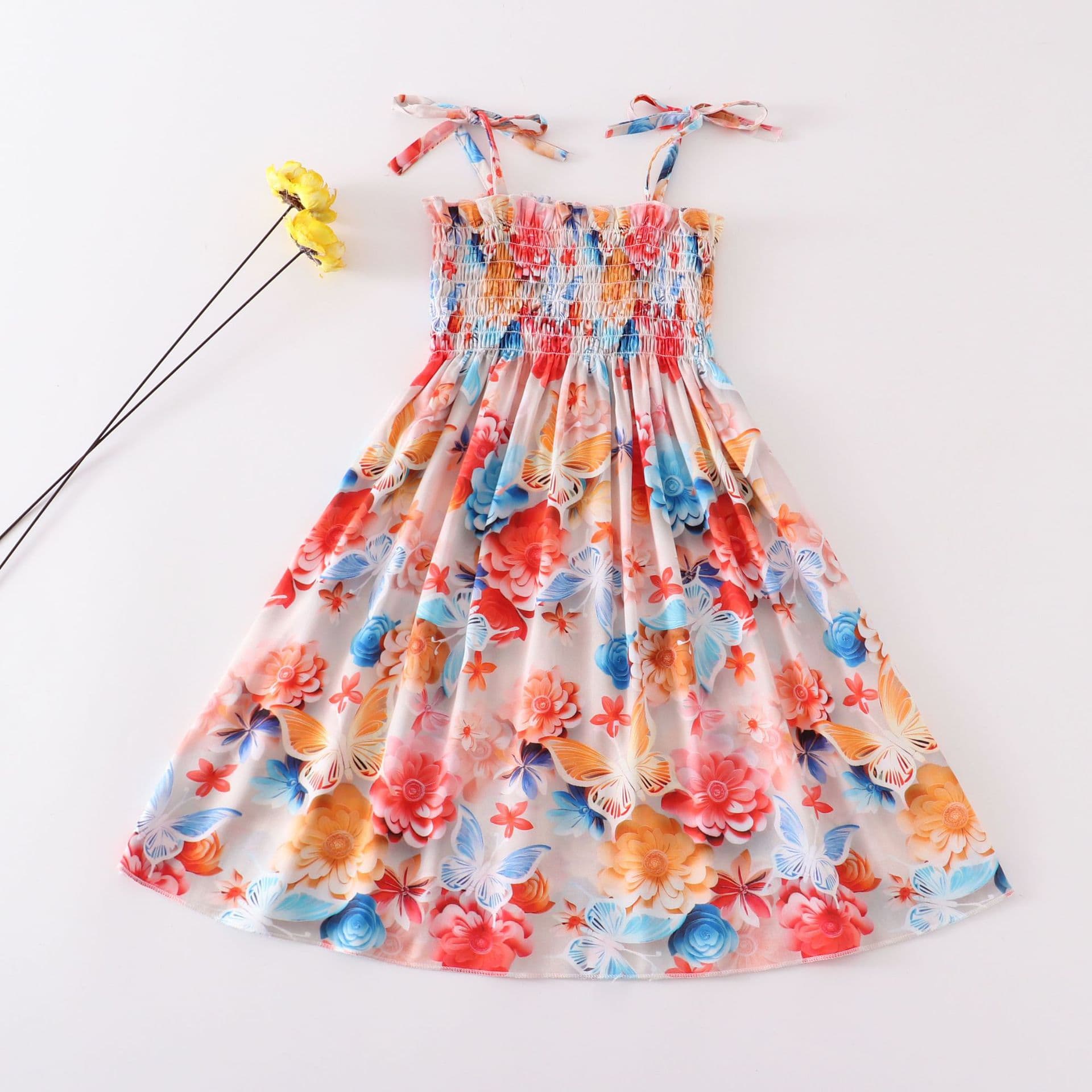 Girls Beach Dress Summer Sleeveless Dress Bohemian Cotton Silk Children's Dress Striped