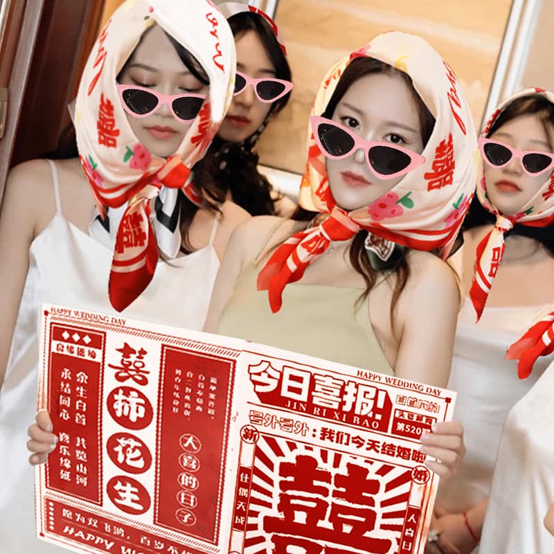Wedding Celebration Newspaper Photo Prop Bride Glasses Scarf Bridesmaid Sister Group Photography Supplies Complete Set