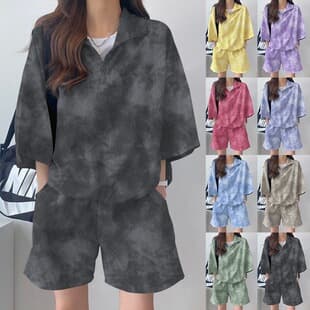 Korean 8 Colors Tie-dye Print 2026 Zipper Shorts Women's Two-piece Set, Korean-style Sportswear Suit for Women Loose Fit