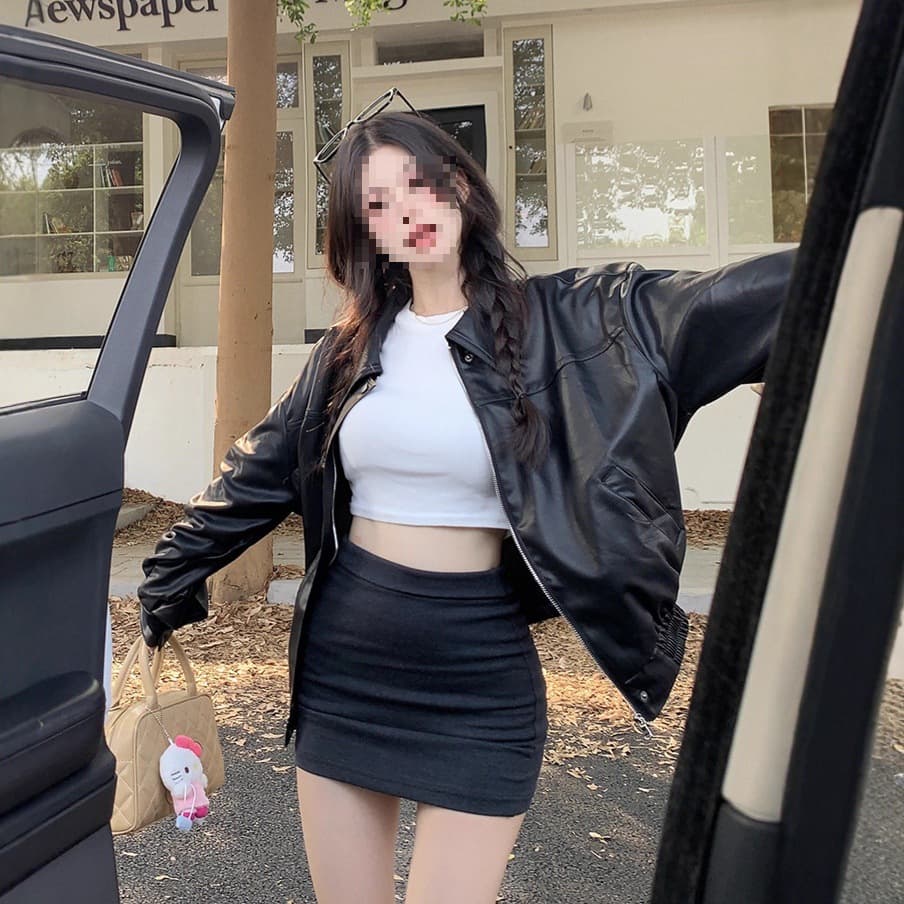 Black Ultra-Short Leather Jacket for Women, 2025 Autumn New Style, Super Stylish Retro Hong Kong Style Biker Leather Jacket for Petite Women