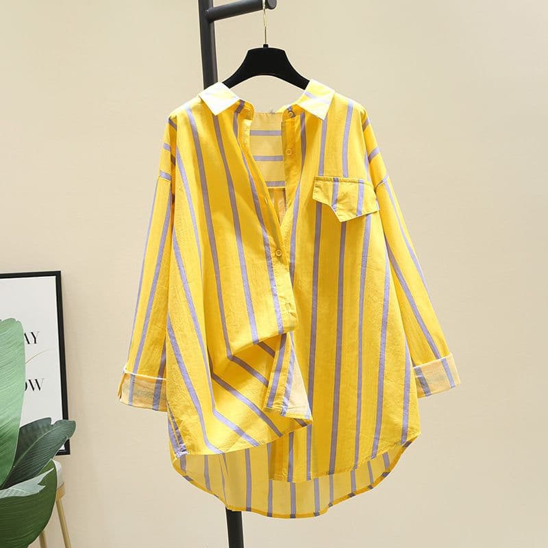 Korean Style 2026 Spring Autumn New Striped Shirt for Women, Loose Fit, Slimming, Versatile Plus Size Shirt Jacket