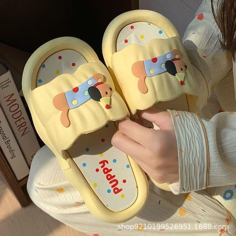 Cute Rainbow Puppy Slippers for Women Summer Outerwear Ins Internet Celebrities Home Non-Slip Indoor Thick Soled Sandals Slippers Dirty Resistant