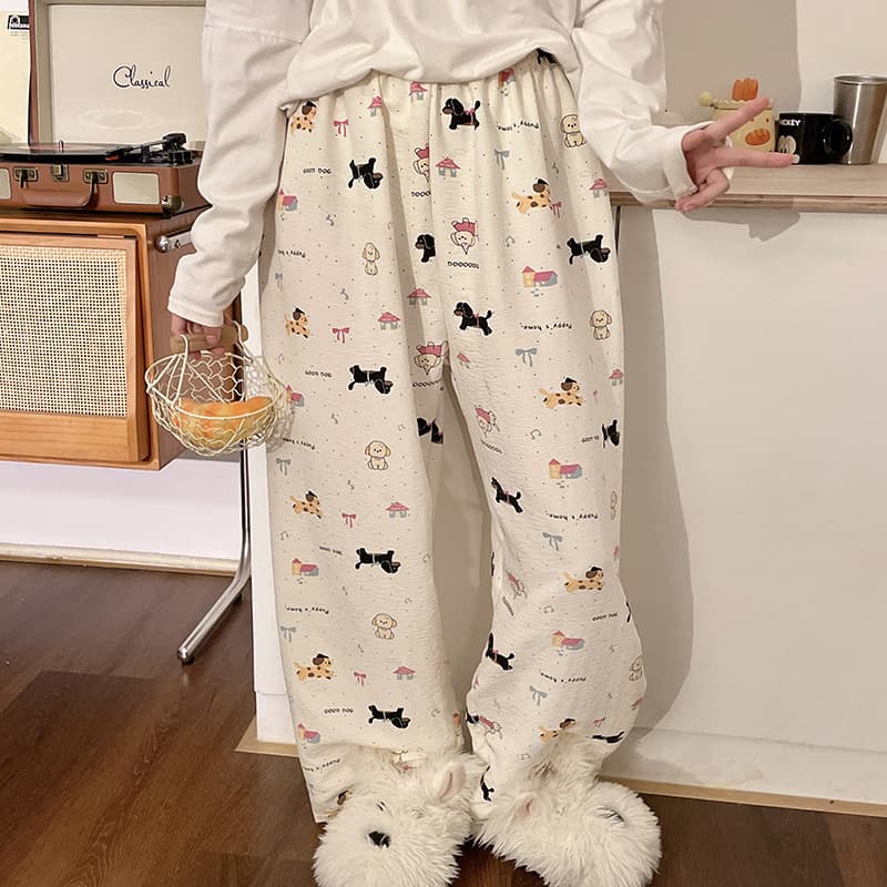 Korean Butterfly Print Sleep Pants for Women, Summer Long Pants, New KT High-Waist Casual Pants, Wearable Outdoors, Lounge Pants for Women