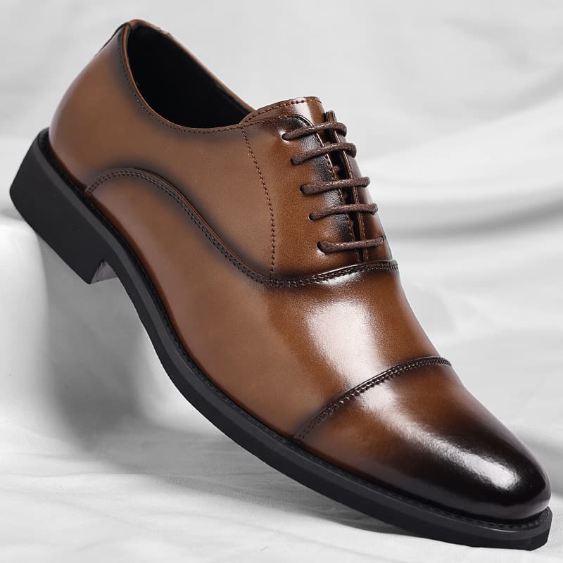Wenzhou 2025 Three-piece suit business formal leather shoes men's pointed toe Oxford shoes brown wedding groom shoes