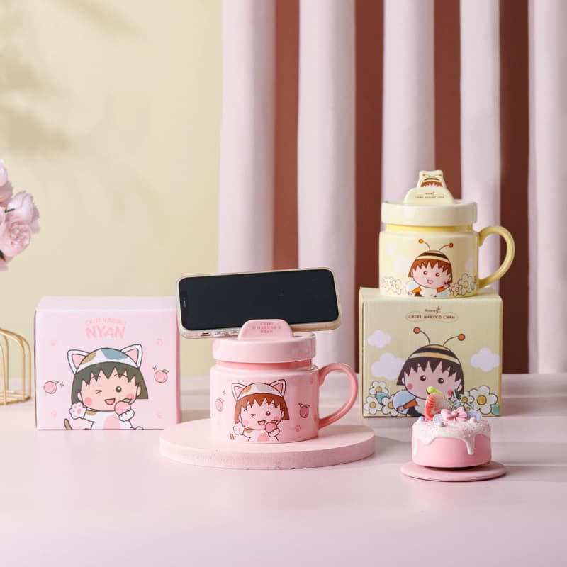 Chibi Maruko-chan Licensed Creative Phone Holder Ceramic Mug Gift Household Enamel-Like Water Cup Mug