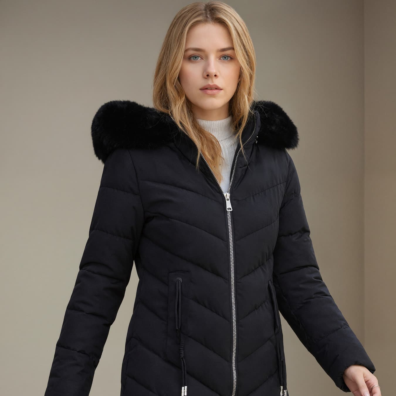 Cross-Border Winter New Women's Mid-Length Cotton Coat with Fur Collar, Thickened Korean Style Quilted Jacket, Slim Fit and Flattering Outerwear