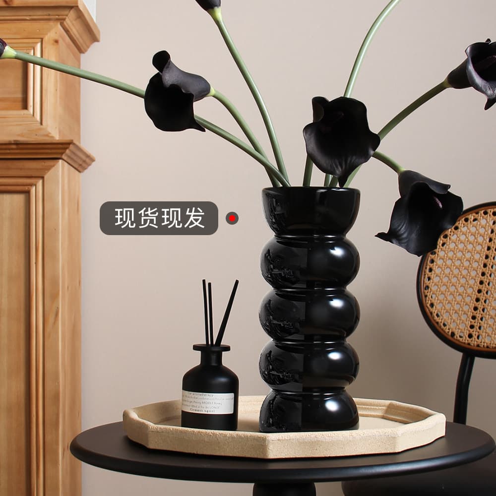 Ceramic Vase Mid-Century Modern High-End Black Retro Hydroponic Flower Vase Ins Style High Appearance Small Vase Wholesale