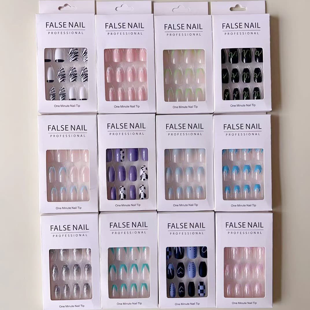 Cross-border Hot Selling Wearable Nail Tips 12-Piece Set Student Ins Style Simple Versatile Short False Nail Stickers