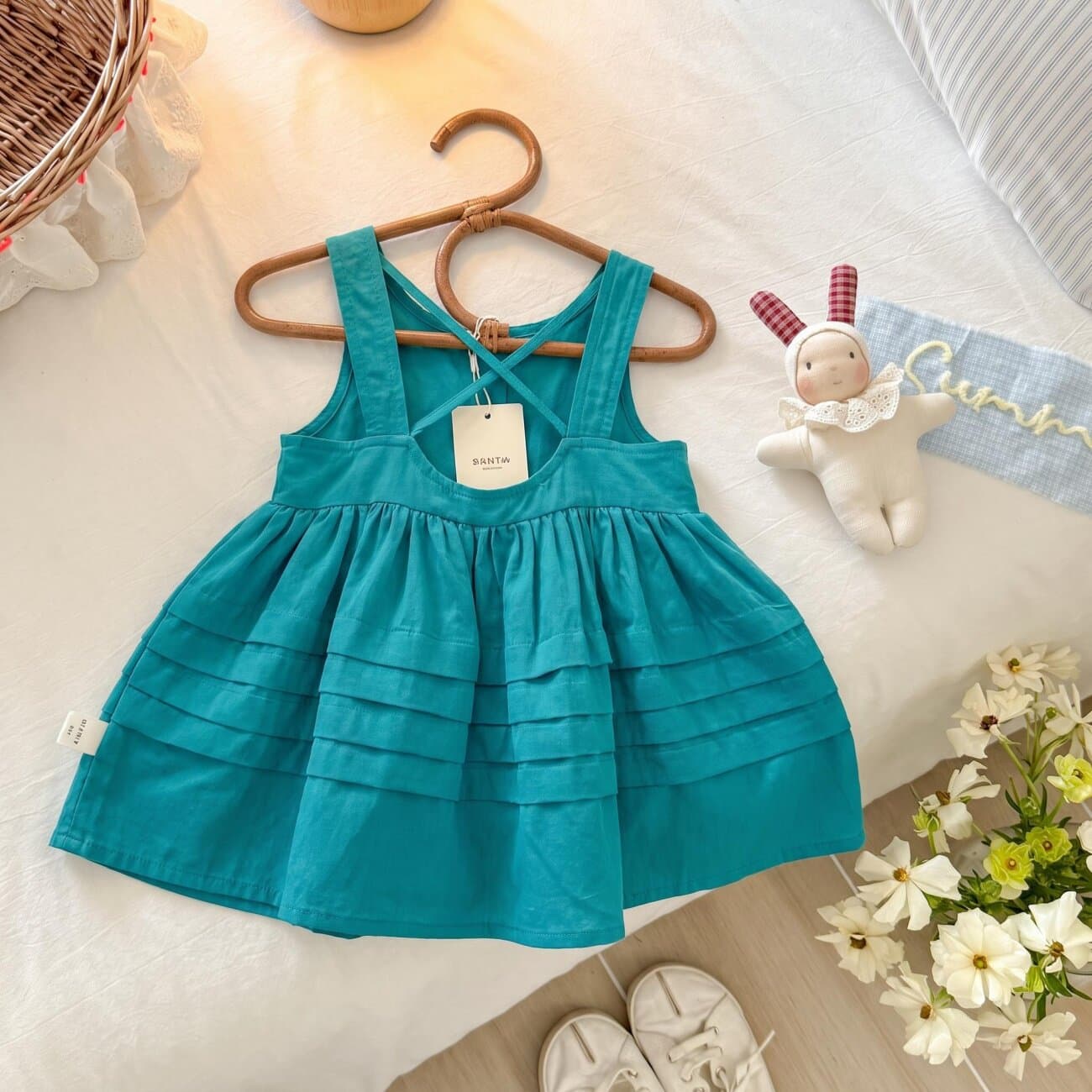 2026 New Style Girls Sleeveless Vest Dress Summer New Doll Collar Cake Dress Princess Dress Green