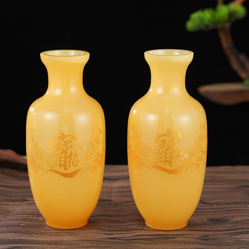 Ruyi Wealth Attraction Buddhist Supplies Complete Set, Offering Glazed Jade Heart Sutra Vase Buddha Character Edition, Home Worship Kit