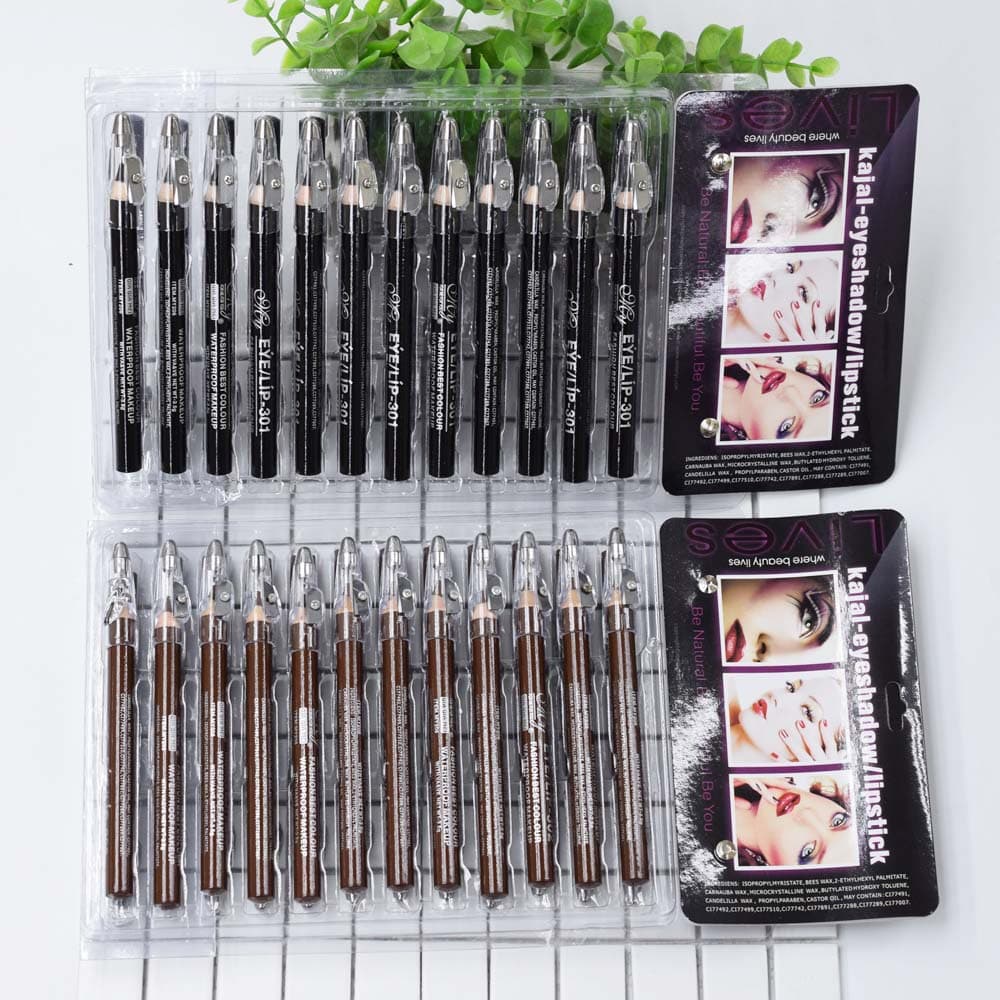 MY206 Thickened Wooden Eyebrow Pencil with Sharpener, Eyeliner Pencil, Black and Brown Makeup Pencil