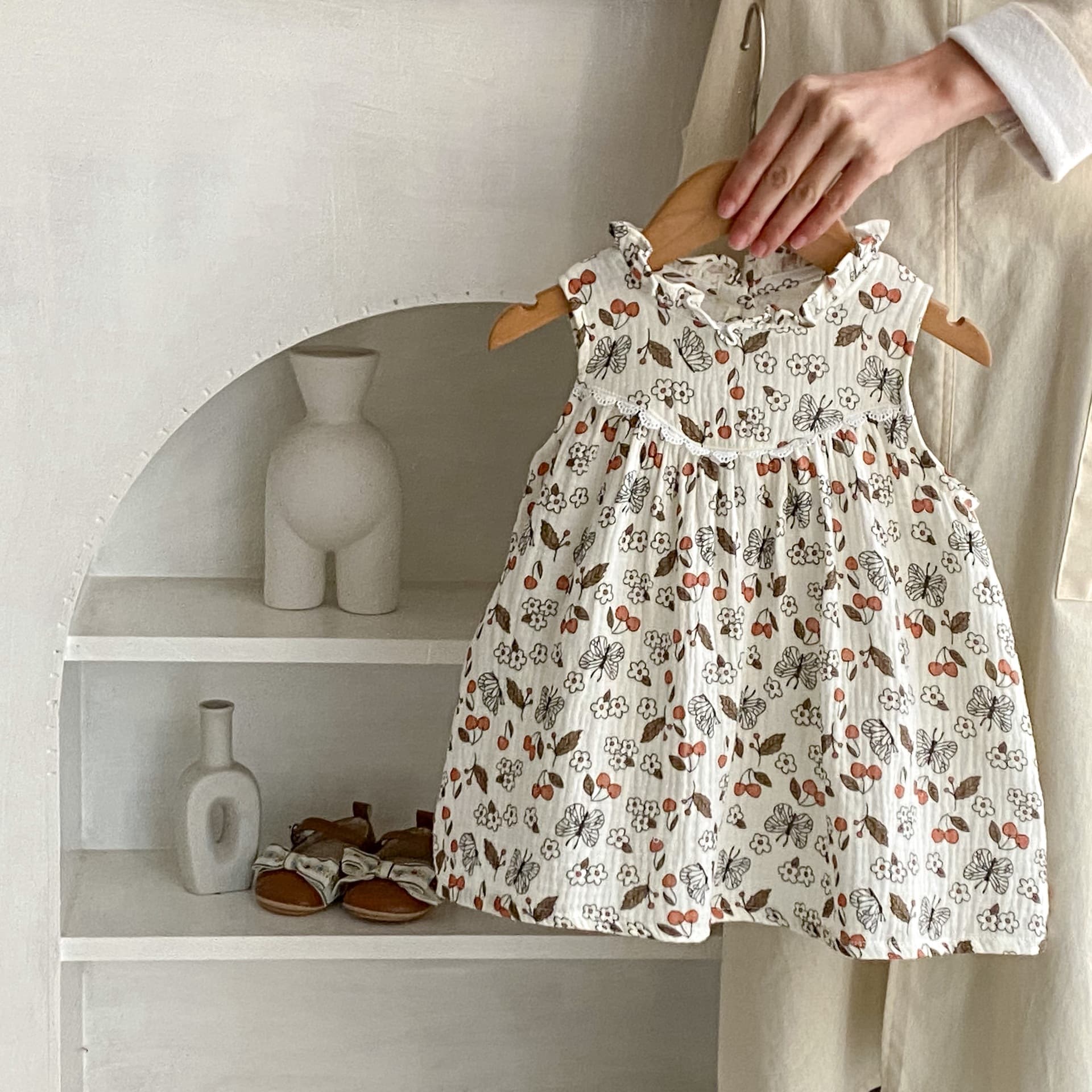 2026 Summer Girls Dress Baby Toddler Kids Fashion Cherry Butterfly Print Vest Sleeveless Dress