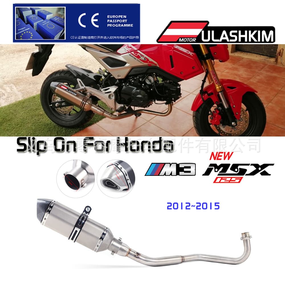 Motorcycle Modified Horizontal Cylinder Exhaust Mid-Pipe and Muffler for Honda Monkey MSX125 Stainless Steel