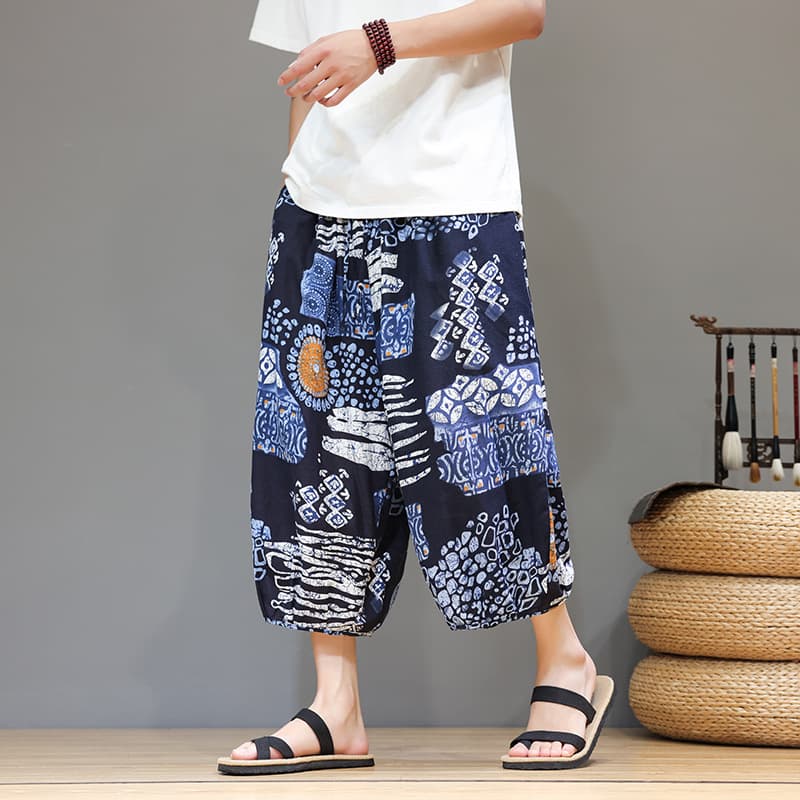 2026 Summer New Cotton Linen Loose Wide Leg Pants Plus Size Ethnic Thai Elephant Bloomers Casual Pants