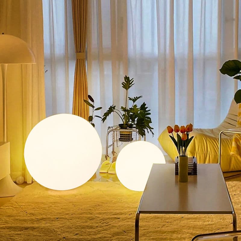 Round Ball Floor Lamp for Bedroom, Moon Nightstand Light for Girls, Cozy Ambient Light, Trendy Sunset Lamp