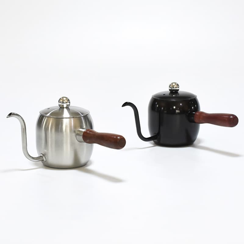 Factory Source 304 Stainless Steel Drip Coffee Pot, 500ml Wooden Handle Long Spout Teflon Pour-Over Kettle
