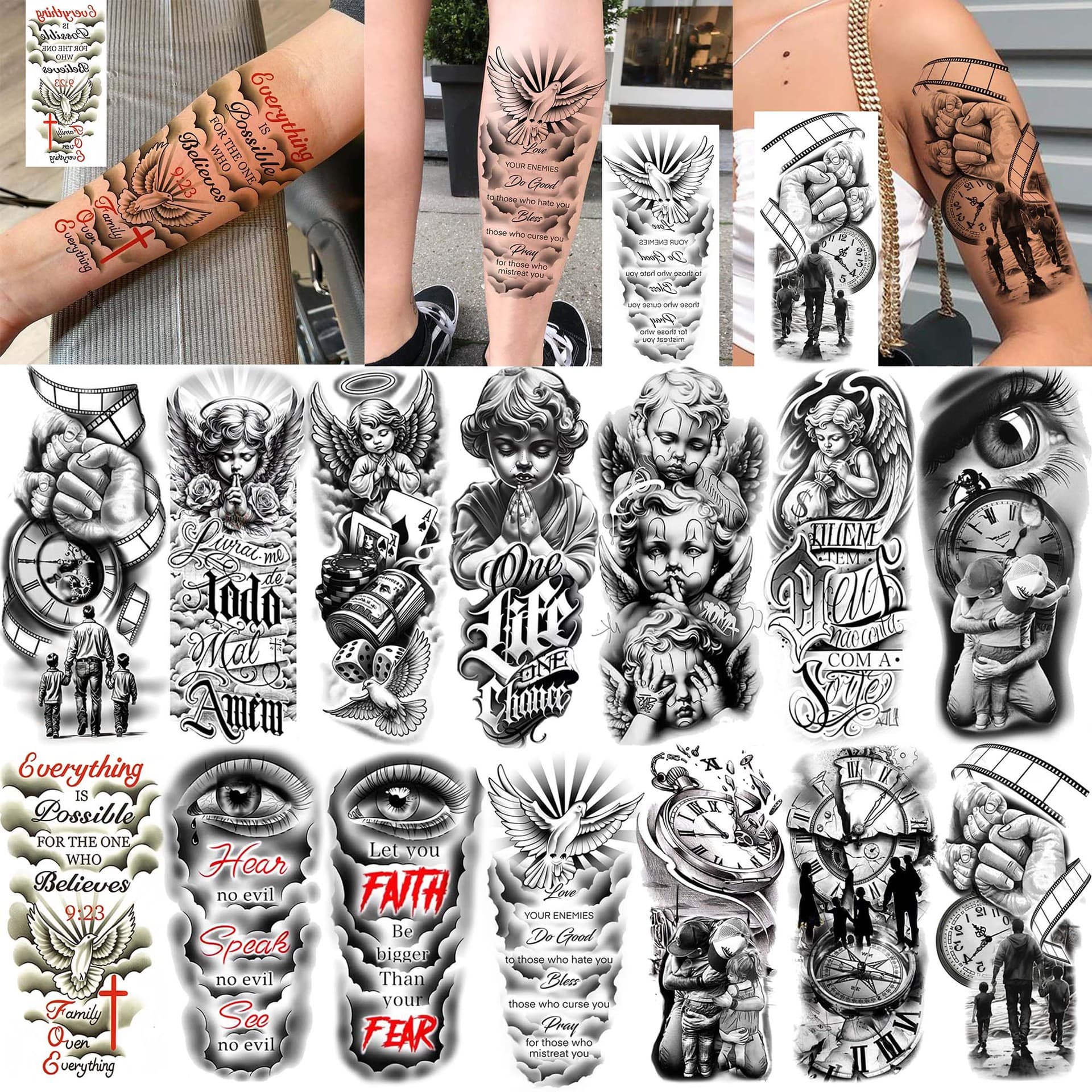 Cross Faith Family Loyalty Tattoo Sticker Waterproof Realistic Arm Calf Tattoo Decal TEMU European American Tattoo
