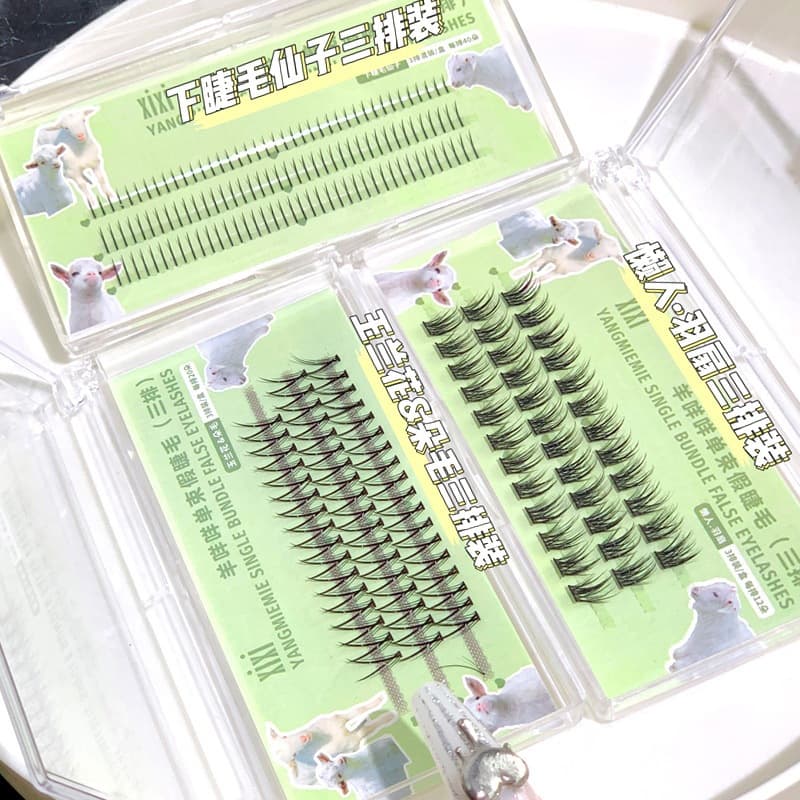 xixi Sheep Baa Single-Strip Triple-Row False Lashes Natural Ultra-Fine Curly Easy-to-Use Segmented Beginner gj-45