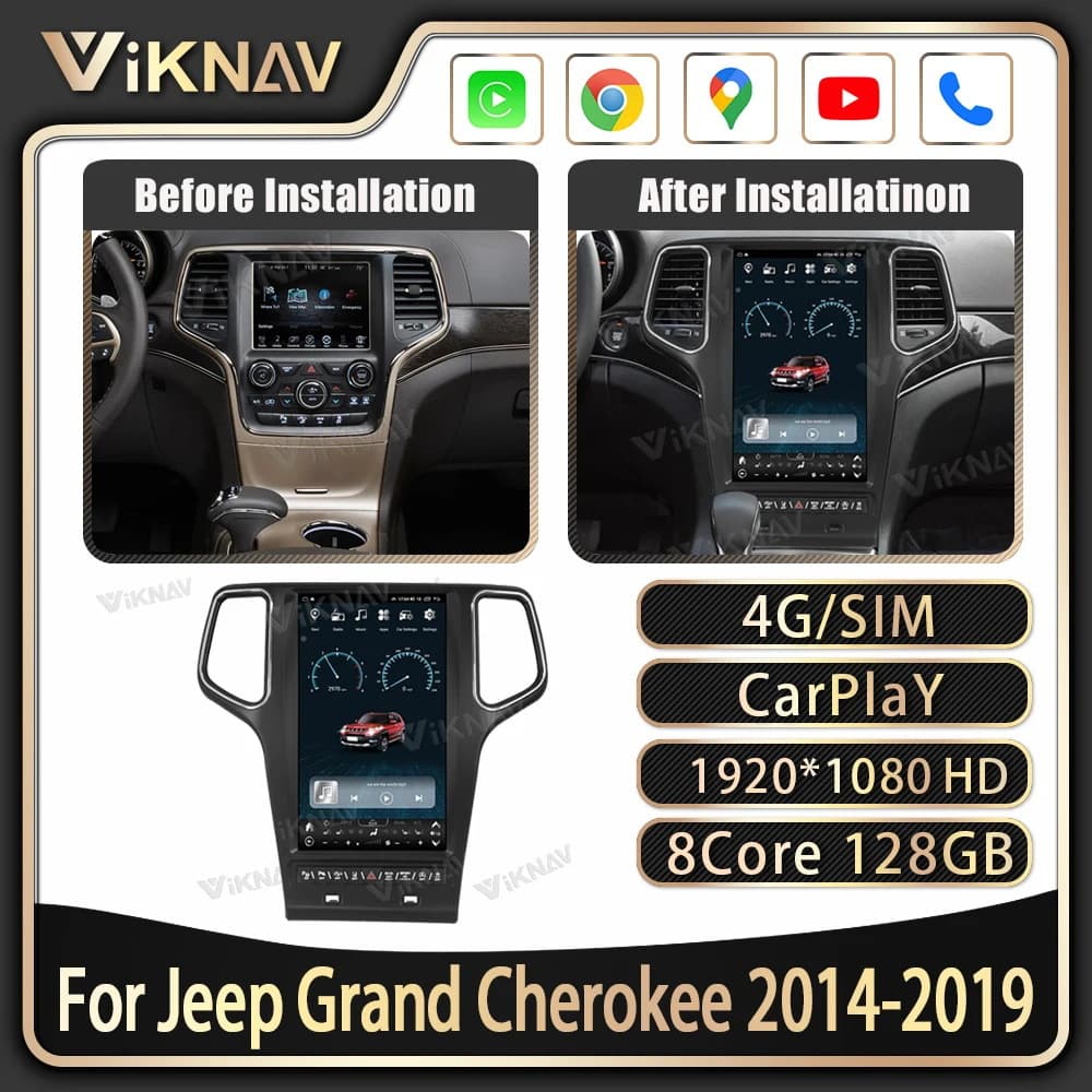 Multimedia Player Wireless CarPlay for Jeep Grand Cherokee Center Console Navigation Modification Display