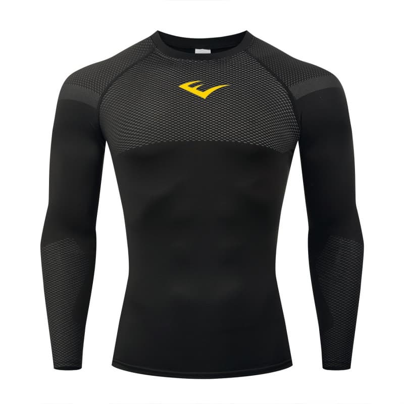 Cross-border GYM Men's Fitness European and American Compression Round Neck Moisture-Wicking Quick-Dry Long Sleeve T-Shirt Tight Breathable Running Top