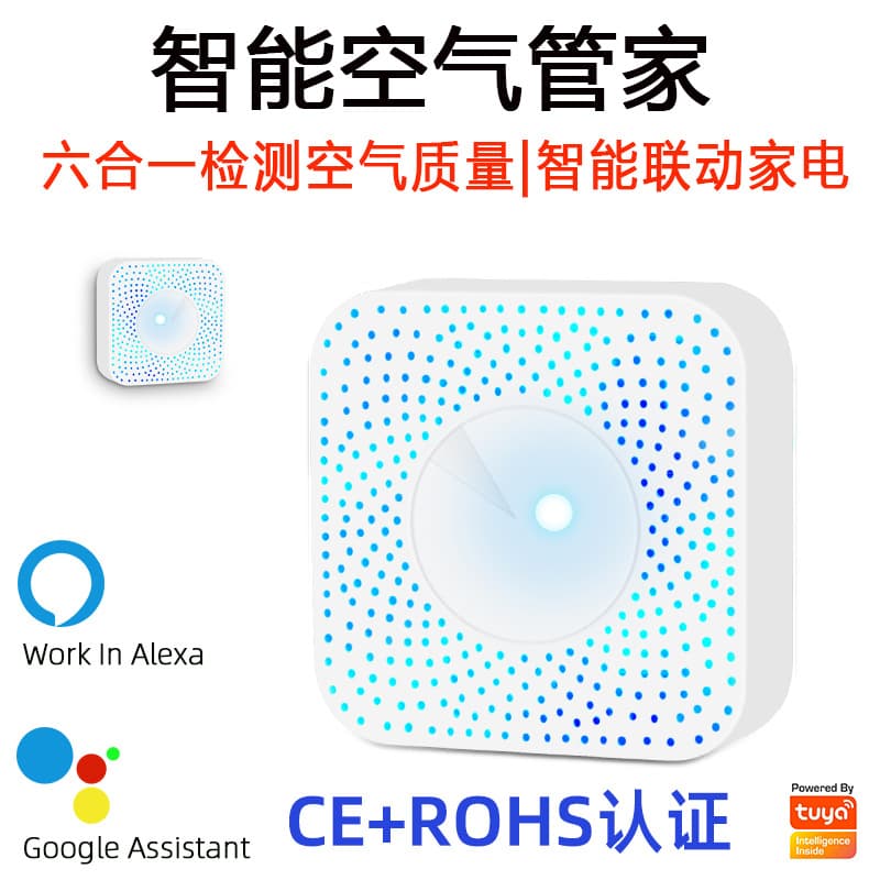 Tuya Smart WiFi/Zigbee 6-in-1 Air Quality Monitor: PM2.5, Formaldehyde, VOCs, Temperature, Humidity, CO2