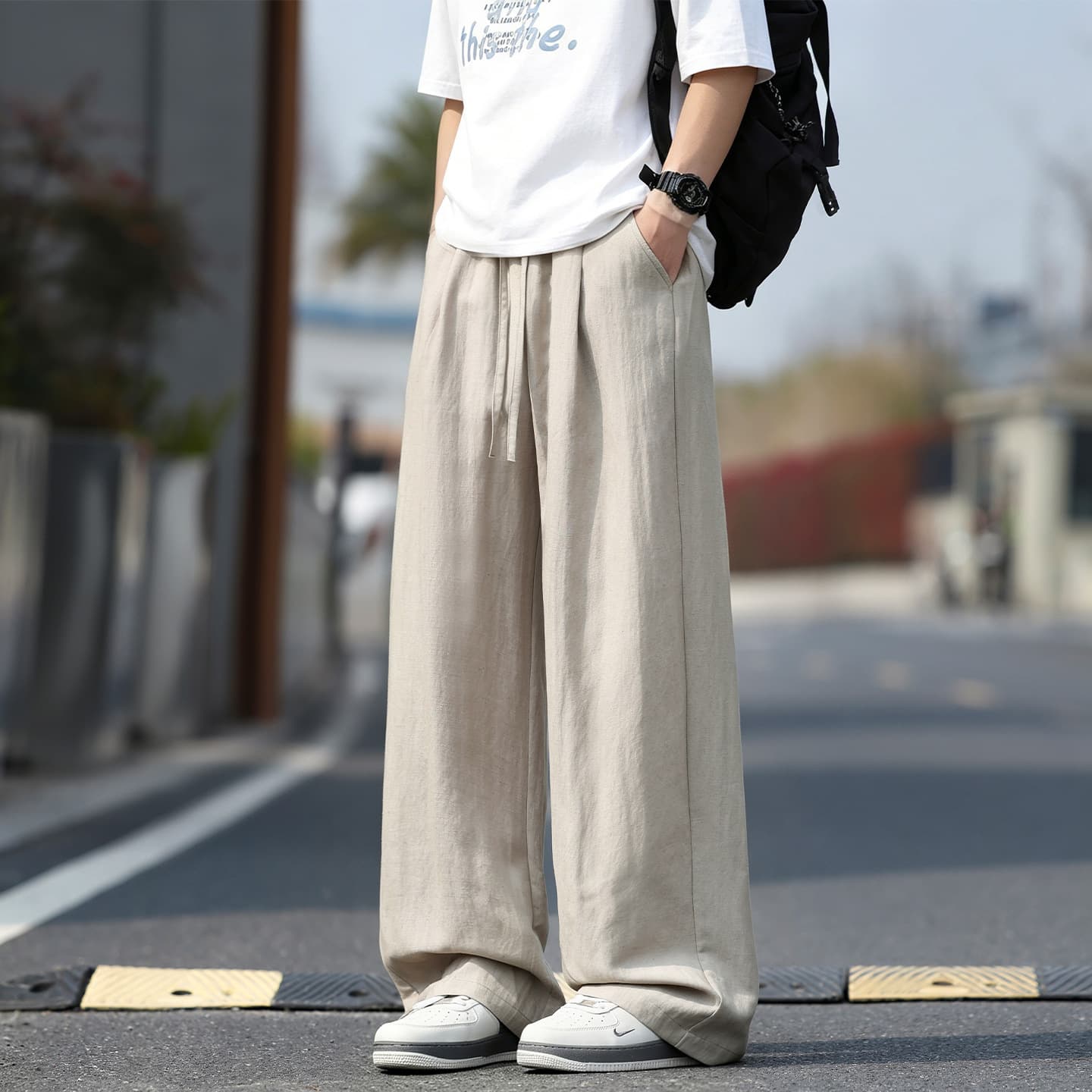 Old Money Style Premium Linen Casual Pants for Men, Loose Straight Leg, Relaxed Floor-Length Trousers, Summer Flowy Straight-Leg Long Pants