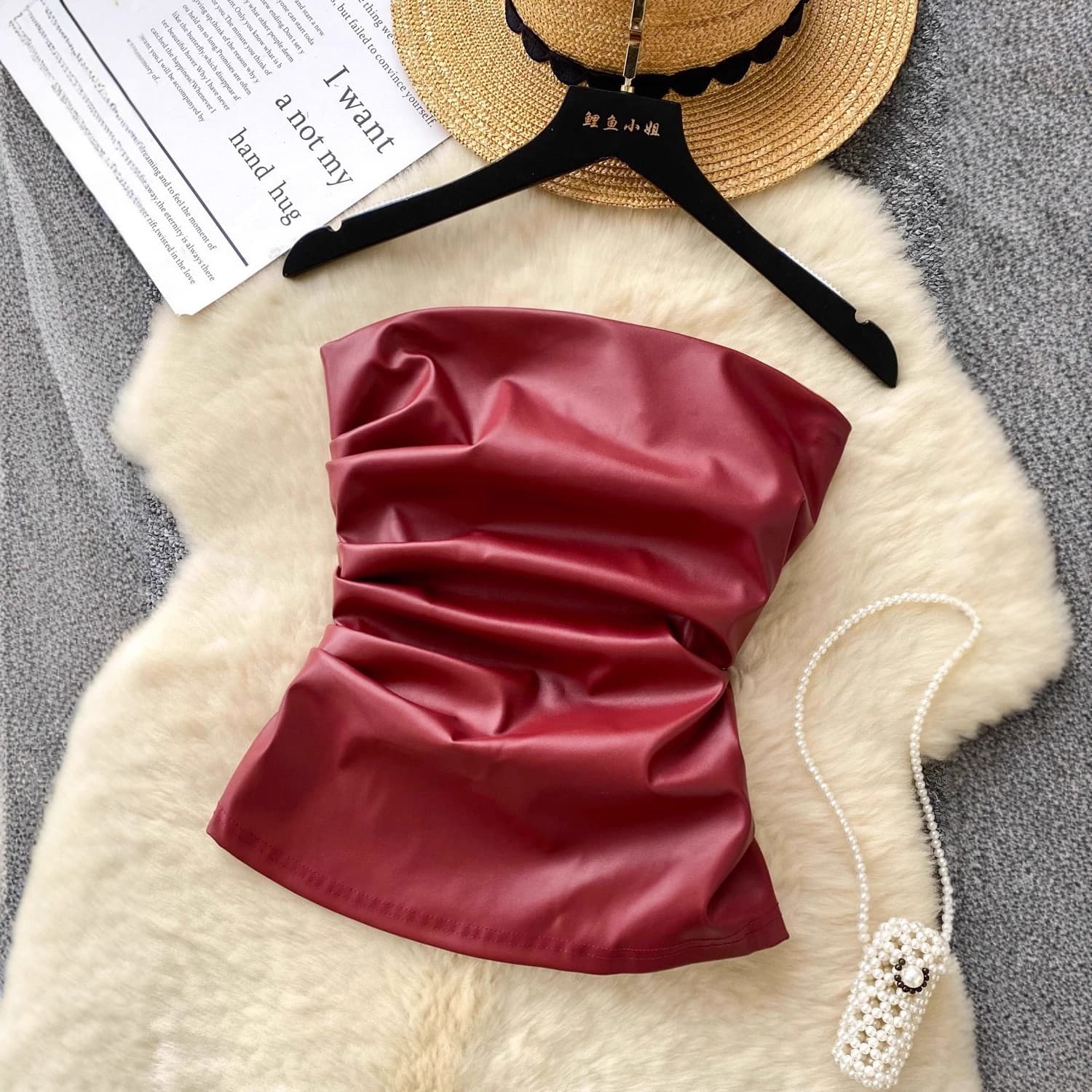 Cross-border Europe and America 2025 Summer Design Pleated Waist Chic Strapless Vest Pure Desire Hot Girl Leather Vest