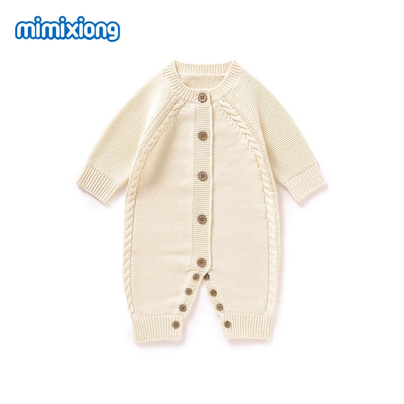 Hot Sale Vintage Side Cable Knit Bodysuit Round Neck Raglan Long Sleeve Solid Color Jumpsuit Romper