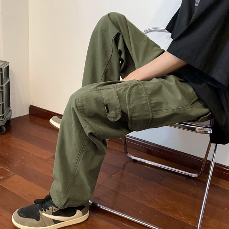 Military Green Overalls Men's Spring and Autumn Thin Straight Japanese Cityboy Pants Retro American Street Skateboard Pants