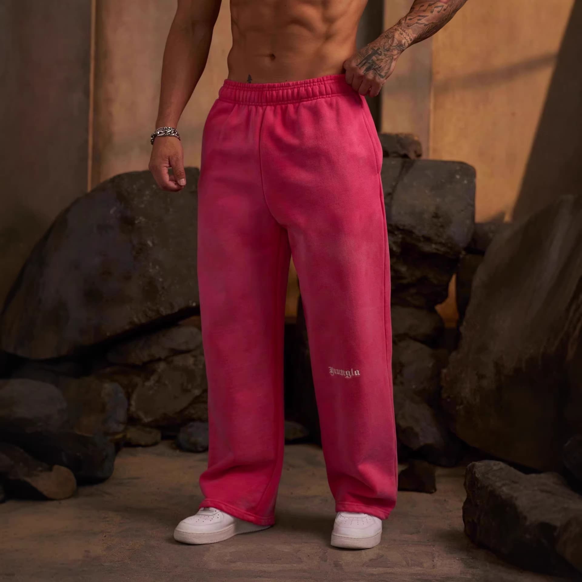 YOUNGLA American Style New Men's Jogger Sweatpants for Muscle Fitness Training, Embroidered Straight-Leg Casual Long Pants