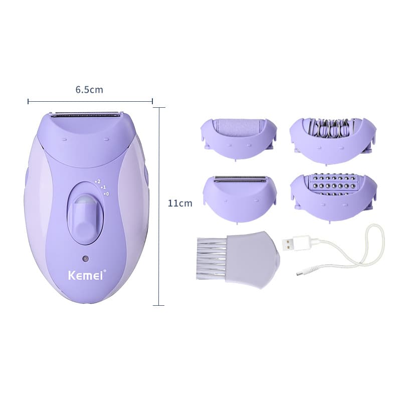 Kemei Hair Remover KM-6037 Women's Care 4-in-1 Full Body Shaver and Foot File Set USB Shaver