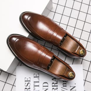 Black Business Men's Shoes Korean Trendy Soft Leather Versatile British Pointed Slip-on Leather Shoes